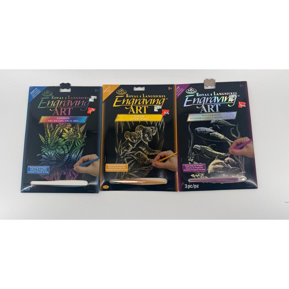 3 Royal & Langnickel Engraving Art Kits holographic gold rainbow koala dolphin